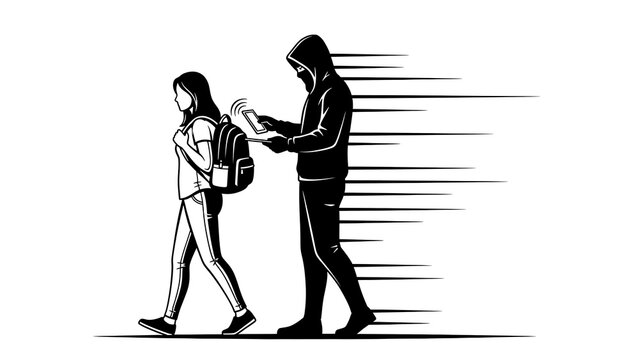 Black and White Image of a Thief Stealing a Phone