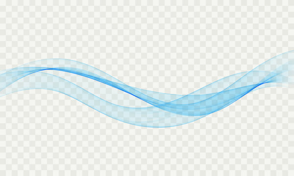 Blue abstract flowing wave lines on transparent background