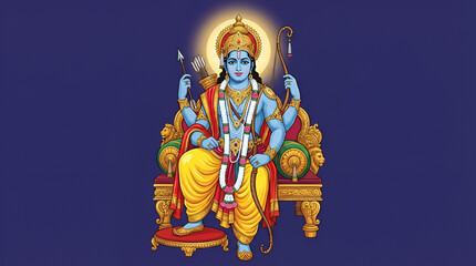 Obraz premium Ram Navami lord ram divine hindu festival illustration with spiritual devotion royal throne blessing pose sacred aura for religious celebration design. 