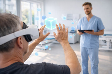 Patient using virtual reality technology during a medical session