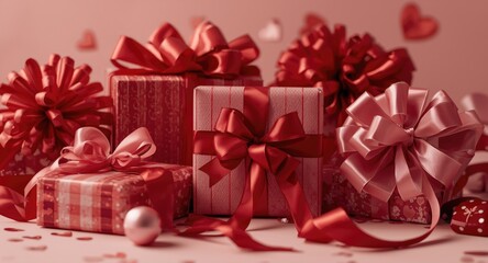 Naklejka premium Valentines Day gift wrapping with ribbons