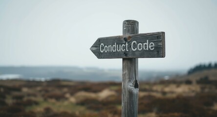 Wooden signpost describing conduct code mandates