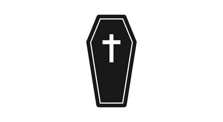Obraz premium A simple black coffin with a white cross in the center on a white background in a vector graphic