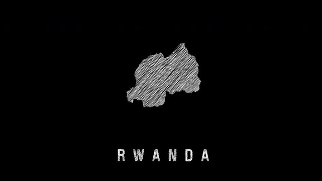 Rwanda map scribble animation on black background