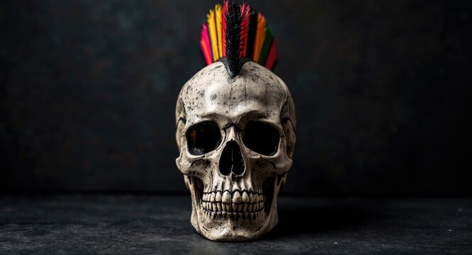 Skull featuring a stylized mohawk representing punk rock style and energy