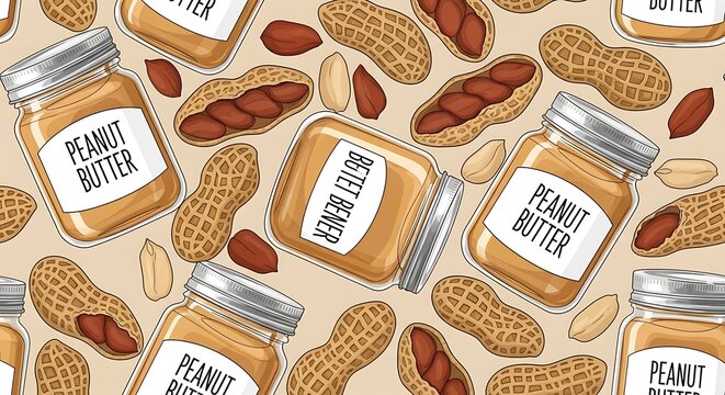 Peanut Butter Jars and Peanuts Pattern.