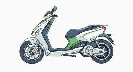 Illustration of a green and white motorcycle
