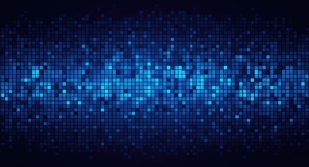 Bright pixel grid backdrop with blue abstract technology squares