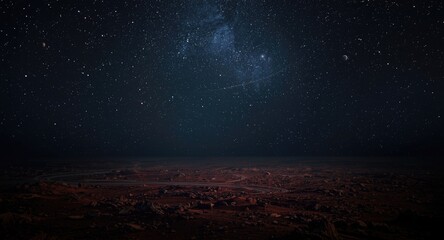 Martian planet ground at night with universe stars and visible planets scene