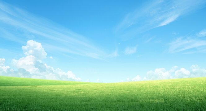 Peaceful 2D summer scene with animated clouds crossing a clear blue sky enhanced by gradient lighting effects