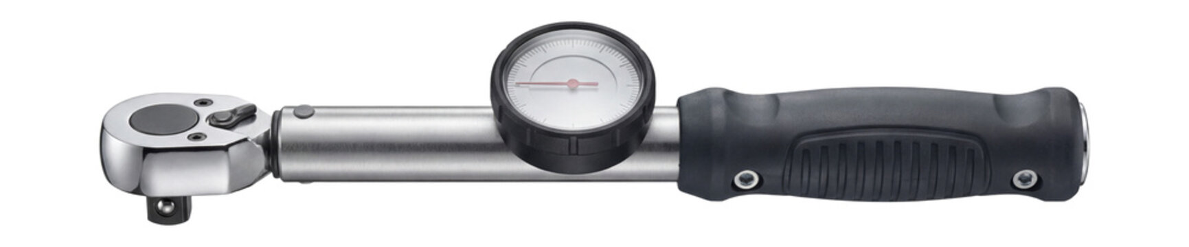 Dial torque wrench with a protective rubber cover.