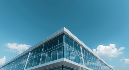 Fototapeta premium office building exterior under wide open blue sky