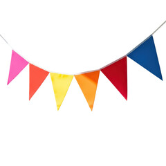 Colorful triangular pennant banner on a string isolated on transparent background