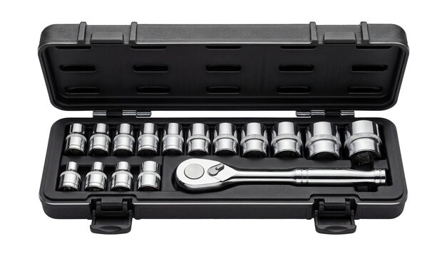 Metric socket set with a polished chrome finish.