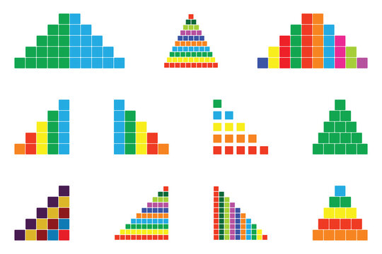 Colorful Building Block Pyramid and Staircase Shapes Set Isolated on White Background Vector Illustration.