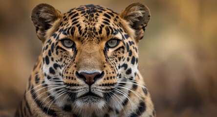 Obraz premium Close capture of a peaceful mature Asian leopard countenance