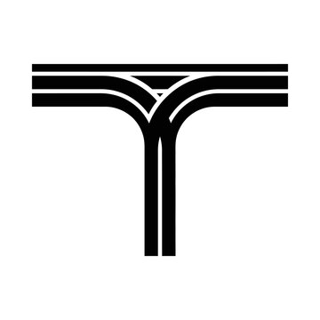 A black and white image of a road intersection