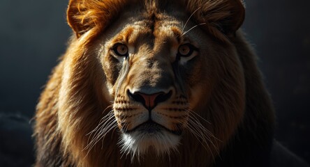 Fototapeta premium Majestic lion gaze representing courage determination and motivation for success and joy