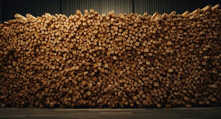 Obraz premium Fresh wood studs arranged in large piles at lumber yard storage