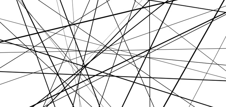 Abstract asymmetric random pattern with straight lines background. Chaotic diagonal stripe texture in black and white linear design.