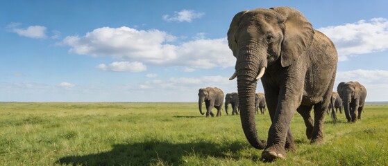 Obraz premium Elephants Walking in Grassland