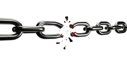 Obraz premium A broken metal chain with a cracked link on a transparent background