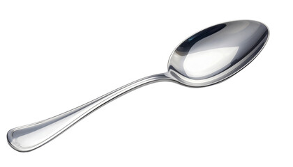Polished stainless steel dinner spoon isolated on transparent background