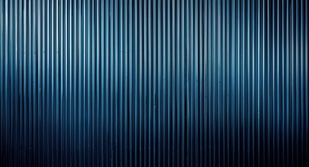 Obraz premium Textured metallic wall with reflective vertical blue corrugated panels and copy space ideal for design backdrops