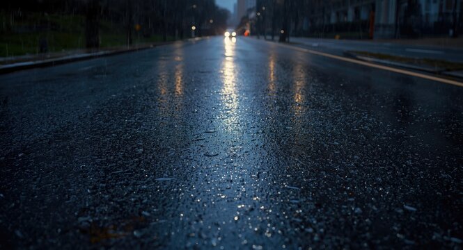 dark wet road background featuring fresh rainfall moisture and shine