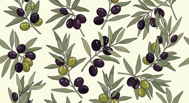 Olive Branches with Olives Pattern.