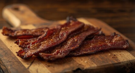 Obraz premium Savory soy sauce seasoned organic tempeh bacon slices