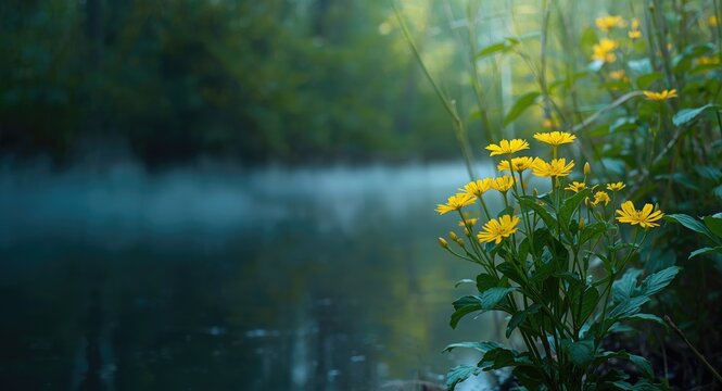 Natural habitat of swamp cinquefoil with vibrant blossoms
