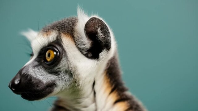  Captivating portrait of a ring-tailed lemur, showcasing its distinctive black and white ringed tail and expressive eyes, capturing the beauty of exotic wildlife.