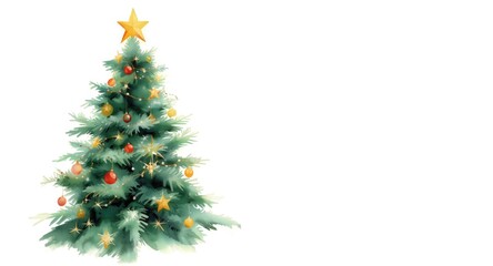 Obraz premium Watercolor rendition of a holiday Christmas tree isolated on clean white background