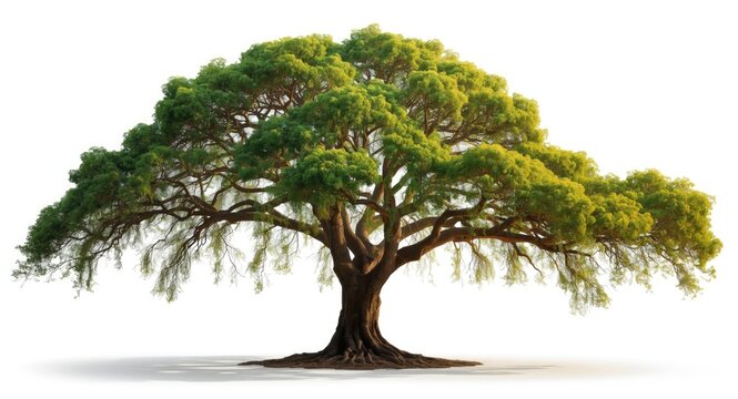 Rain tree isolated with spreading branches on clean white background