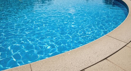 Obraz premium Sunny summer setting of a circular pool with clear blue reflections and stone coping texture with copy space