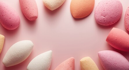 Obraz premium Assortment of makeup blending sponges set on a plain white backdrop
