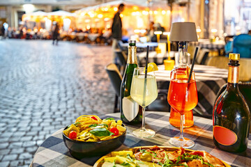 Traditional Italian aperitivo with Spritz and pasta in Rome © Gennaro Leonardi