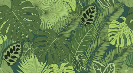 Vibrant tropical leaves in lush green hues for nature designs