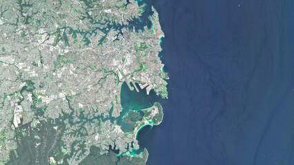 Naklejka premium Sydney Australia Satellite View of Harbour and City