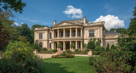 Obraz premium Luxurious mansion with grand architecture and lush gardens