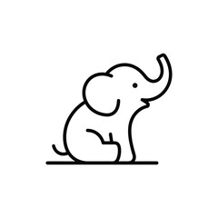 Obraz premium Simple line drawing of a seated baby elephant with raised trunk