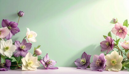 80年代風ヘレボルスとライトグリーン背景の広告余白

くすみ花枠とパステル壁のプレミアムポップ背景