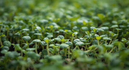 Zoomed in broccoli microgreens displaying green growth and vitamin rich benefits in eco mindful agriculture