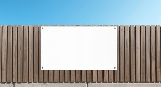 Empty white poster with ample copy space hanging from playground fence under clear sky