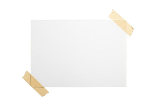 Blank white paper taped to a transparent background