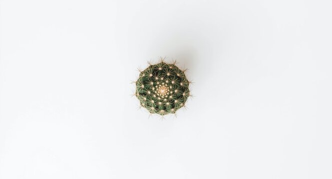 Focused aerial shot of Copiapoa Cinerea cactus outlined on a vivid white surface