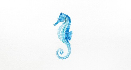 Fototapeta premium Watercolor painting of a blue seahorse on a white background