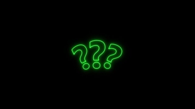 Glowing Green Question Marks on Black Background Inquiry Symbol Neon Signage