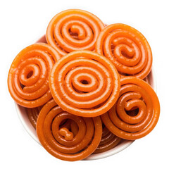 Fototapeta premium Delicious stack of golden spiral-shaped pastries arranged neatly on a transparent background 